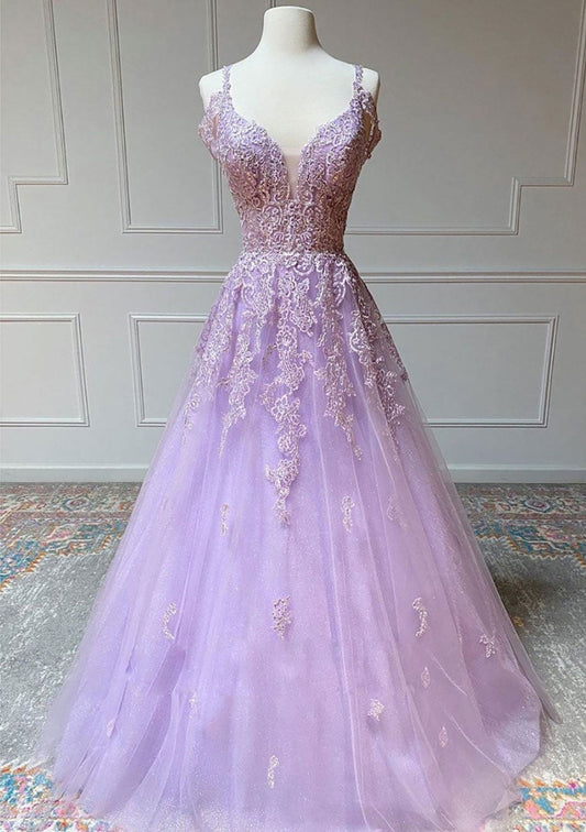 Vestido de fiesta de princesa con tirantes finos, de tul hasta el suelo y apliques de cuentas