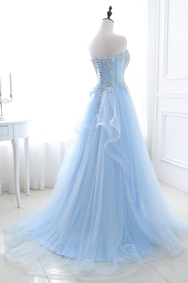 Vestido de fiesta largo con cuentas azul claro