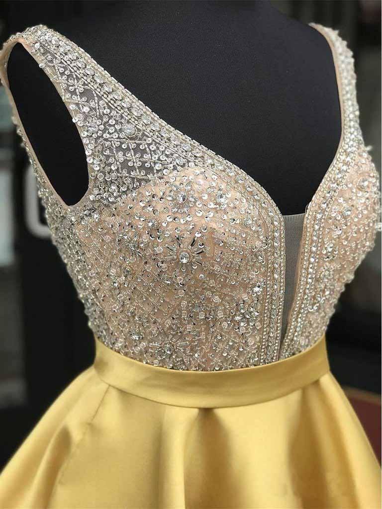 Red Beaded Satin Homecoming Dresses with Pocket Short Prom Dresses