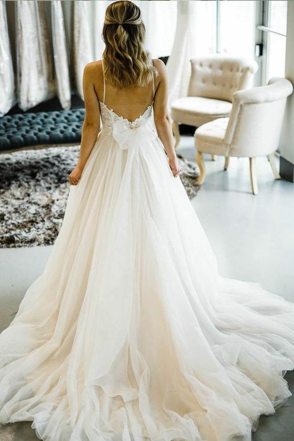 Romantic Princess Style Wedding Dresses with Spaghetti Straps
