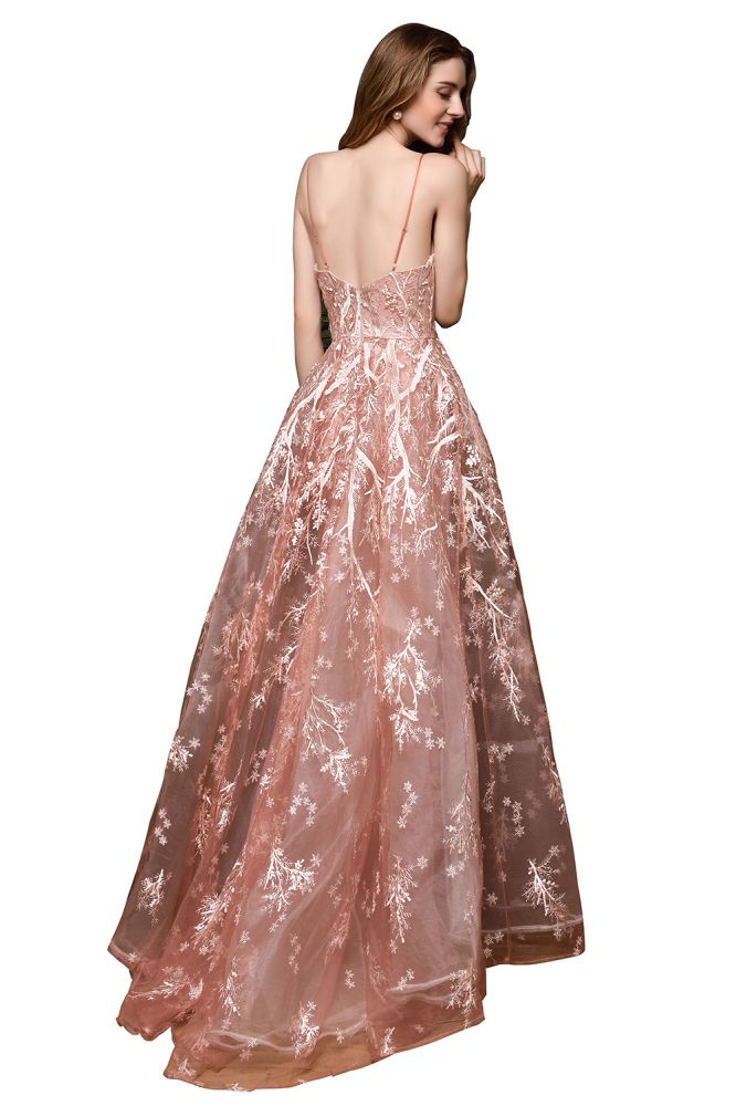 Vestido de noche romántico con tirantes finos, cola desmontable, sin mangas, largo hasta el suelo