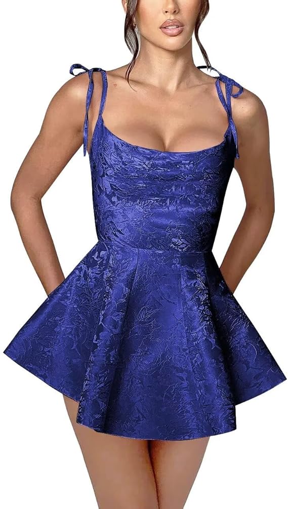 A-Linie Kurzes Homecoming-Kleid Spaghettiträger Satin Ärmelloses Partykleid Jacquard Partykleider