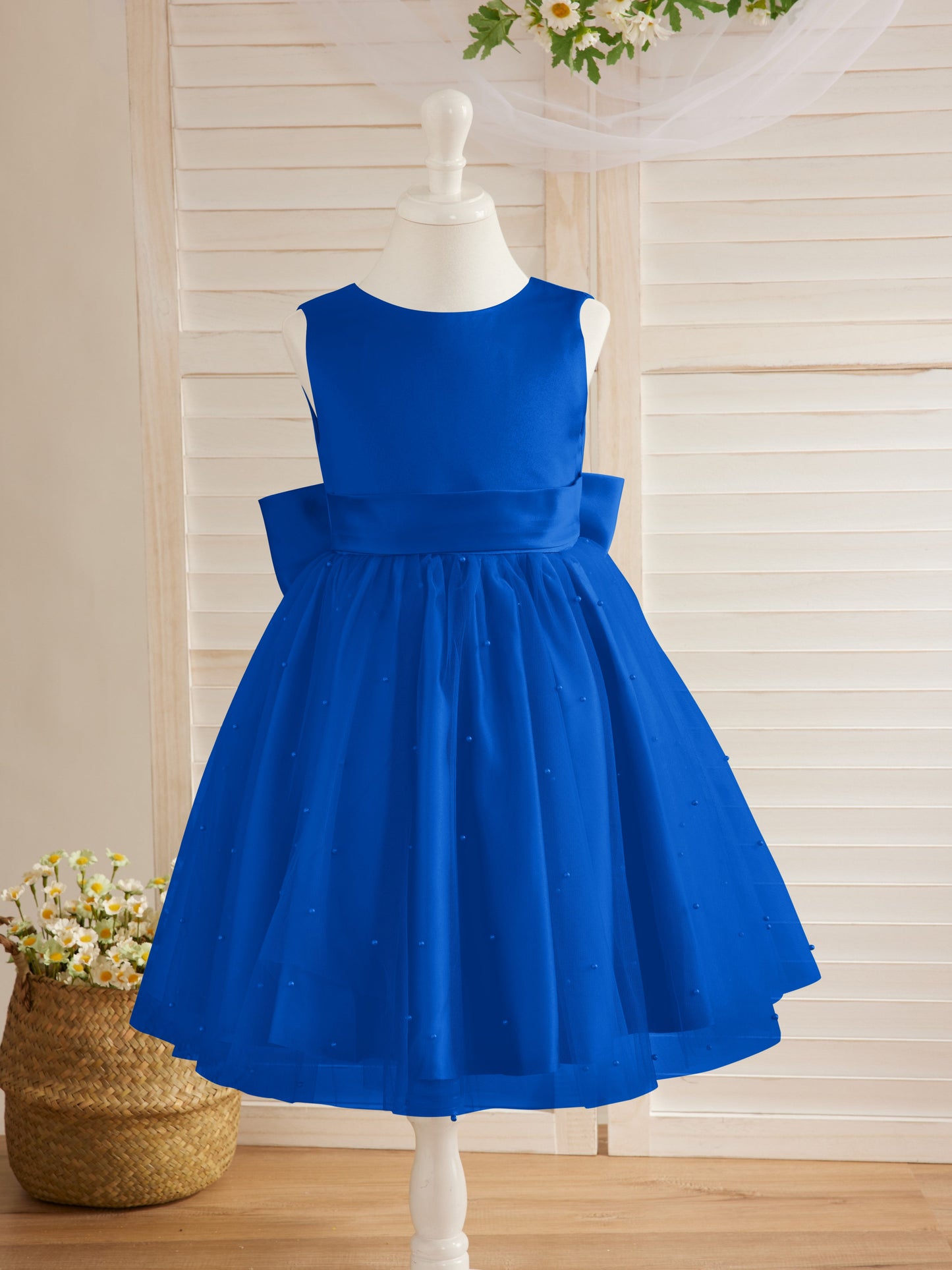 Ball-Gown/Princess Satin Tulle Knee-length Flower Girl Dress