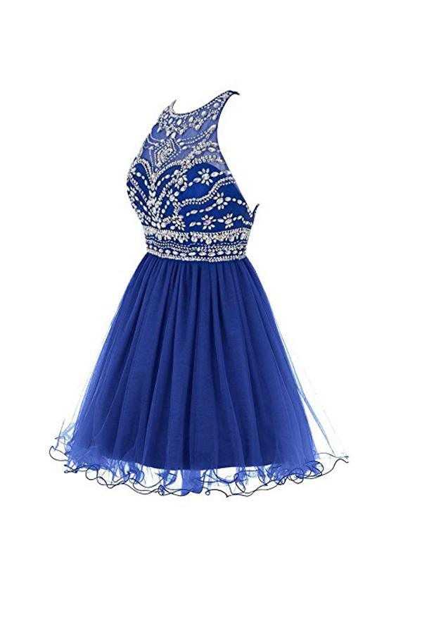Vestidos de fiesta cortos de tul azul real para el regreso a casa