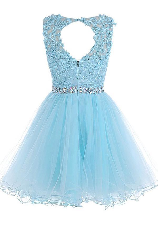 Scoop Short Blue Zipper-up Tulle Homecoming Dress