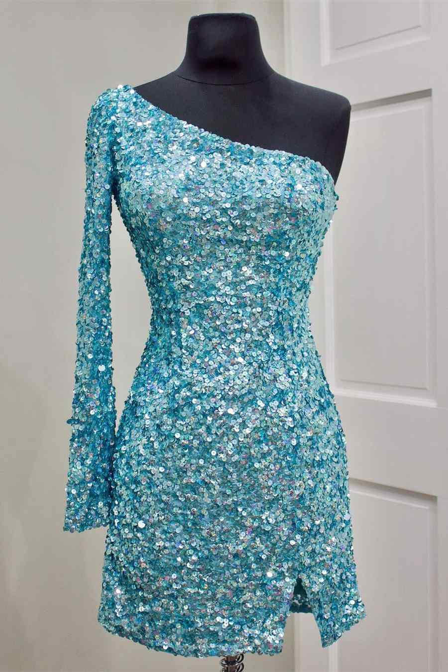 Vestido de fiesta con lentejuelas y un solo hombro
