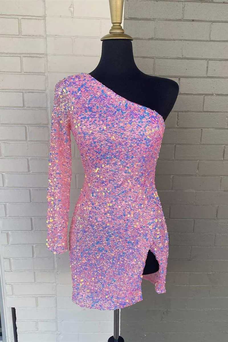 Vestido de fiesta con lentejuelas y un solo hombro