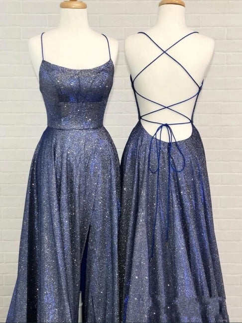 Sexy A-Linie Spaghettiträger Rüschen Ballkleid mit Schlitz