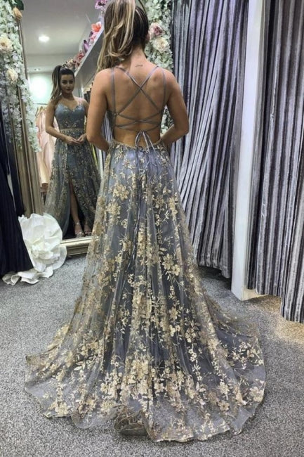 Vestido de fiesta sexy de corte A con escote en forma de corazón y tirantes finos, vestido de noche de encaje floral con abertura lateral
