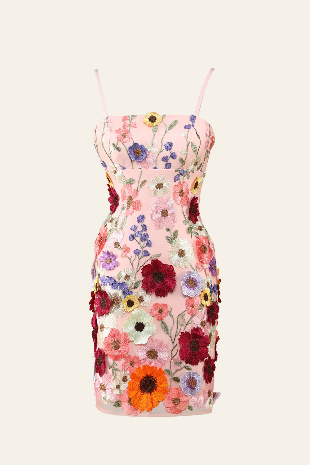 Vestido de fiesta con tirantes finos y flores 3D