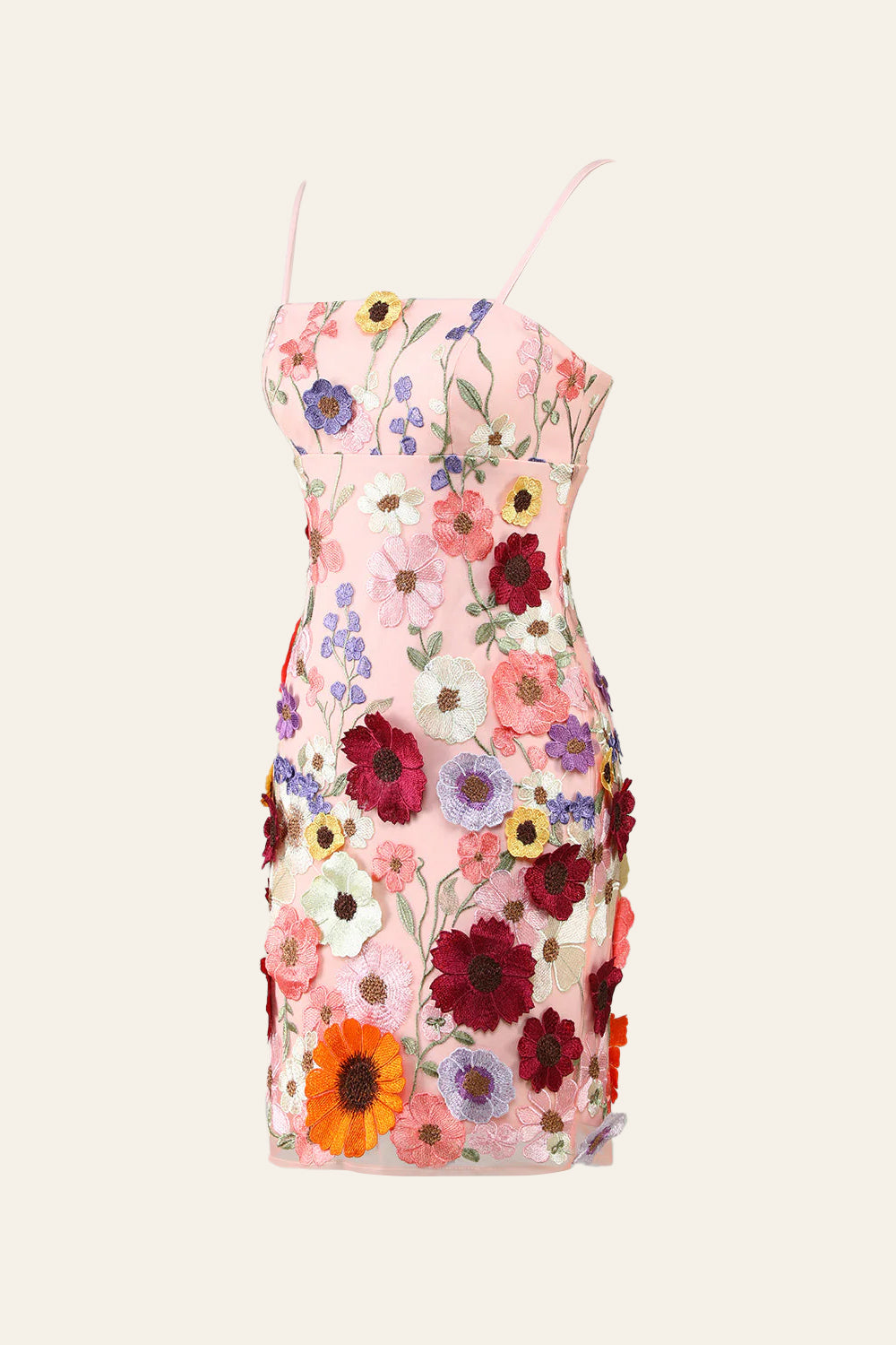 Vestido de fiesta con tirantes finos y flores 3D