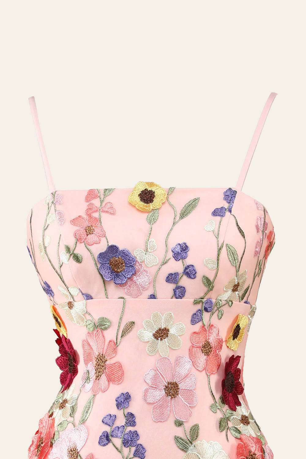 Vestido de fiesta con tirantes finos y flores 3D