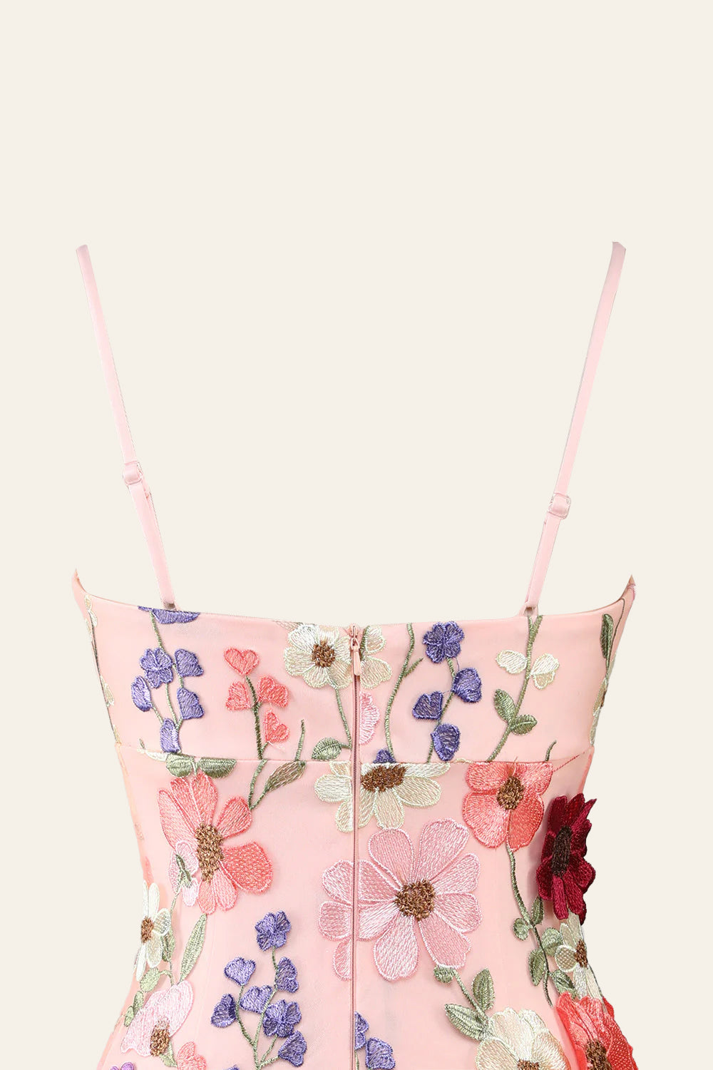 Vestido de fiesta con tirantes finos y flores 3D