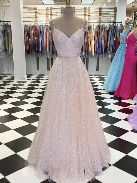 Glänzendes langes A-Linien-Kleid mit V-Ausschnitt und Pailletten für formelle Abschlussfeiern, Abend- und Ballkleider
