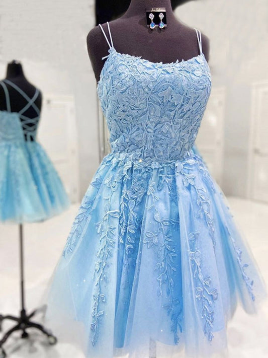 Kurzes ärmelloses A-Linien-Abendkleid mit Tüllspitze und Rückenfreiem Abschlussballkleid
