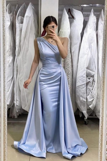 Vestido de noche sencillo de sirena, largo y sin mangas, color azul
