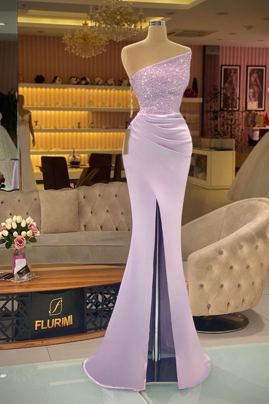 Vestido de fiesta sencillo de sirena con lentejuelas, sin mangas y abertura