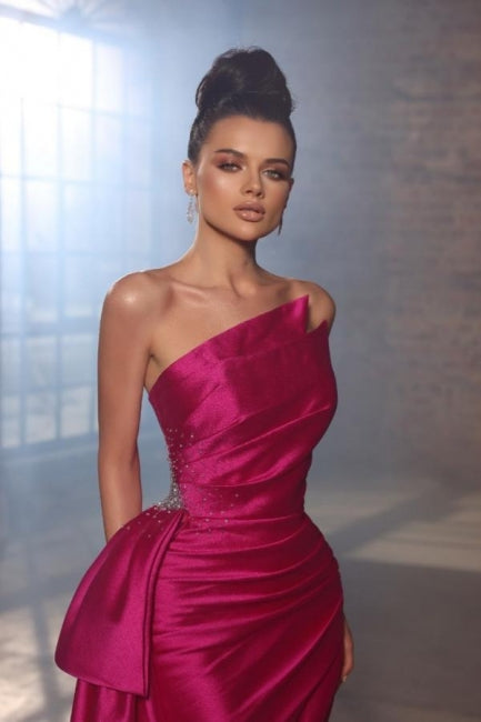 Einfache ärmellose Abendkleider Fuchsia Lange Ballkleider mit Schlitz