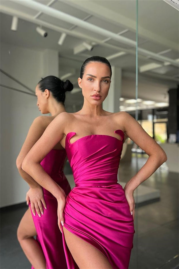 Vestido de fiesta de sirena con abertura frontal, de satén, sexy, sin mangas, sencillo