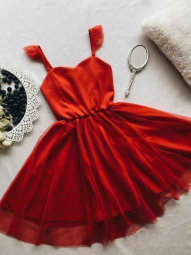 Vestido de fiesta corto rojo con tirantes finos y minivestido para el regreso a casa