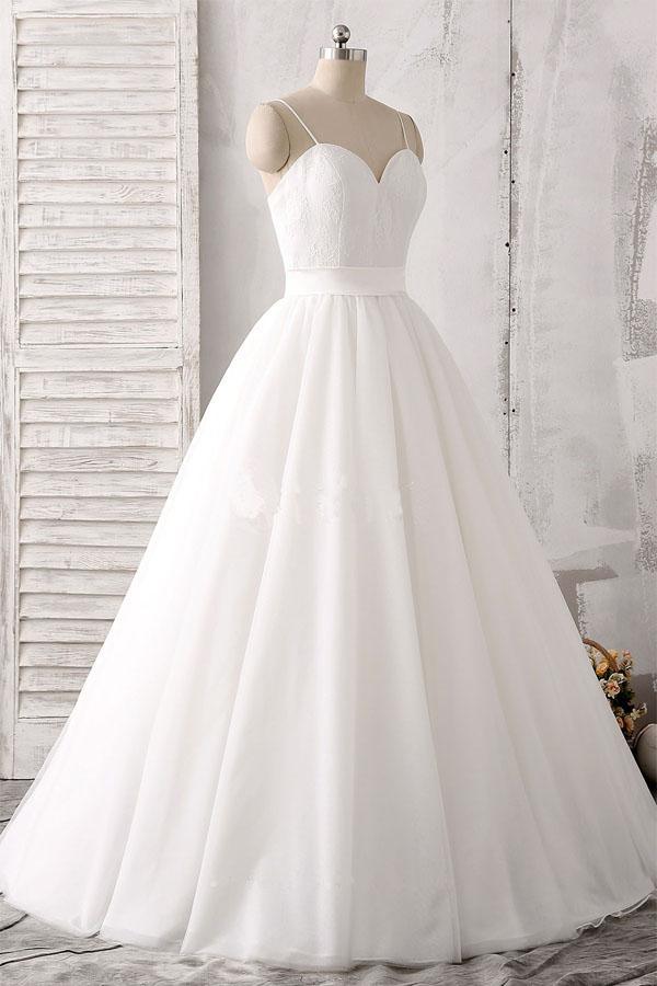 Spaghetti Straps Sweetheart Floor-length White Satin Wedding Dress