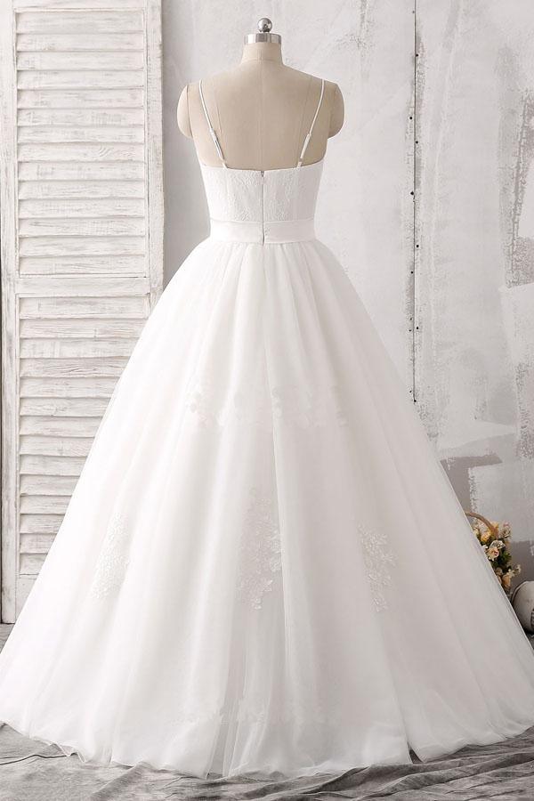 Spaghetti Straps Sweetheart Floor-length White Satin Wedding Dress