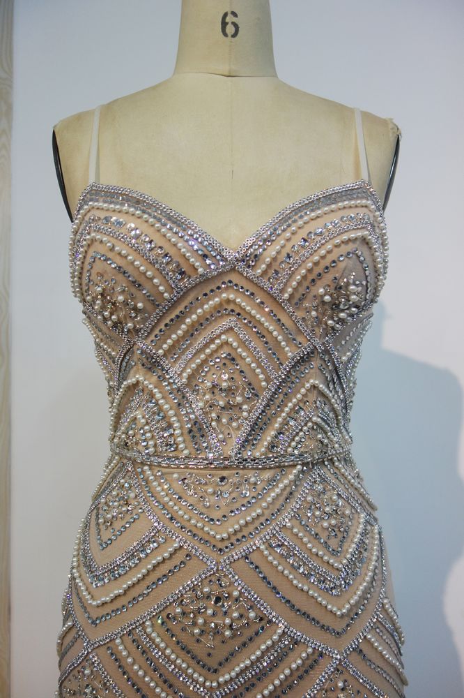 Vestidos de fiesta largos de sirena con escote en forma de corazón y lentejuelas, con cuentas, perlas y cristales