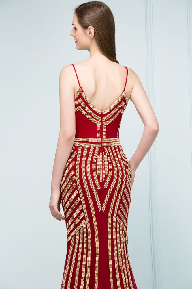 Vestidos de fiesta de tul con cuentas, corte sirena, escote en V y longitud hasta el suelo