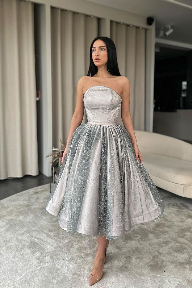 Vestido de fiesta brillante sin mangas con lentejuelas en forma de A