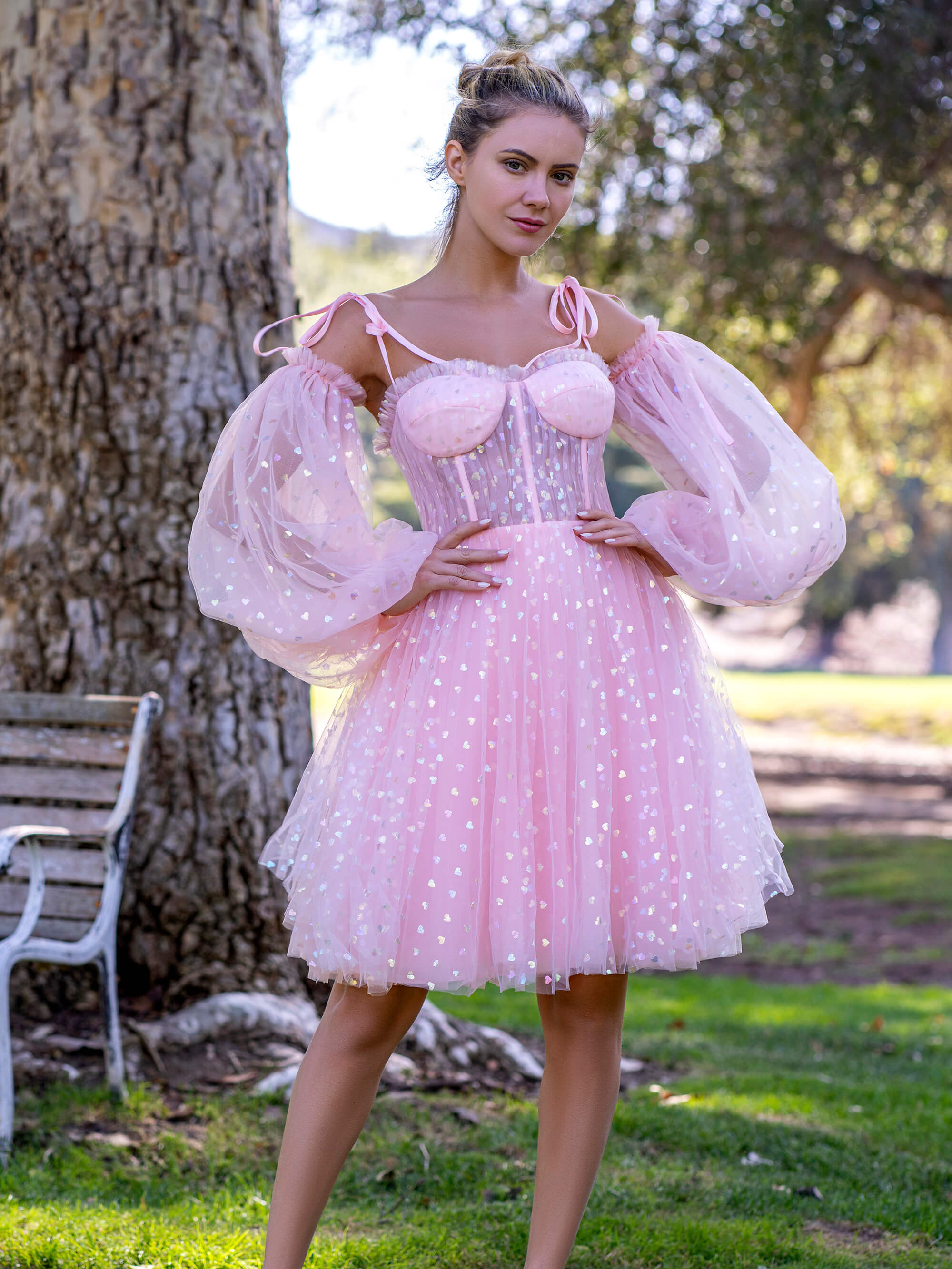 Corset Glitter Hearts Above Knee Length Tulle Dress – YOYOCAMP