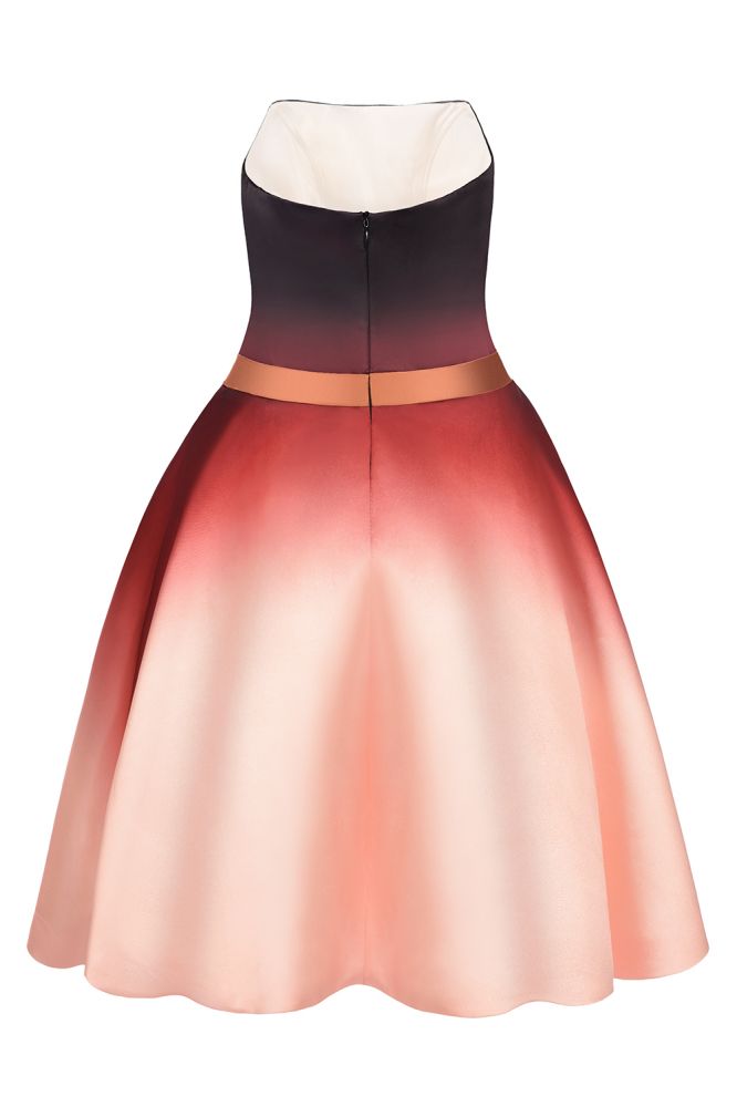 Trägerloses Mini-Partykleid aus Satin mit Farbverlauf, knielanges Homecoming-Kleid