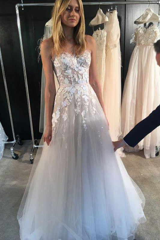 Vestidos de novia sexys sin tirantes de tul transparente con escote corazón