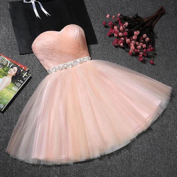 Trägerloses Sweetheart Neck Homecoming Kleid Blush Pink Kurze Ballkleider