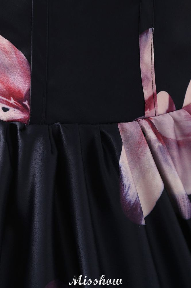 Herzausschnitt A-Linie Langes Abendkleid mit Blumenmuster