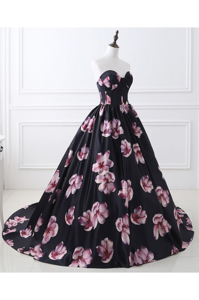 Herzausschnitt A-Linie Langes Abendkleid mit Blumenmuster