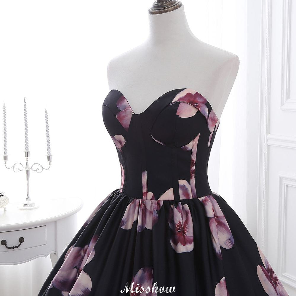 Herzausschnitt A-Linie Langes Abendkleid mit Blumenmuster