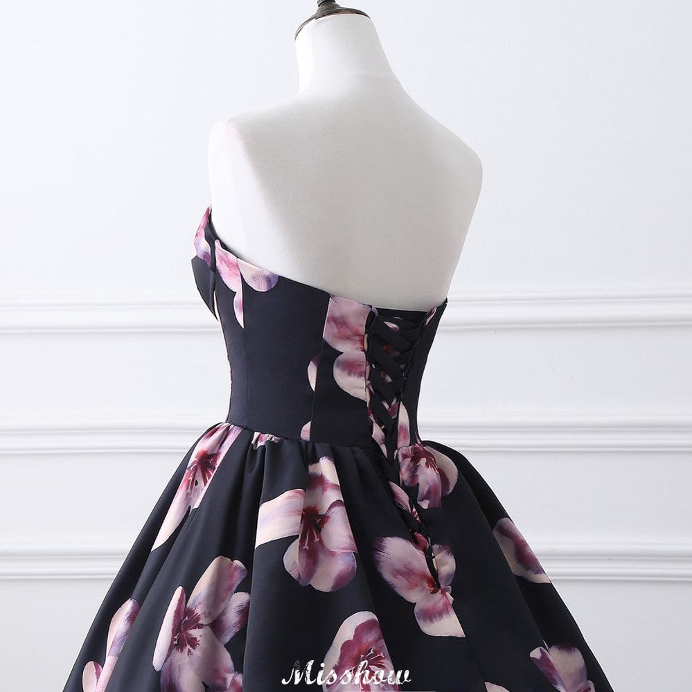 Herzausschnitt A-Linie Langes Abendkleid mit Blumenmuster