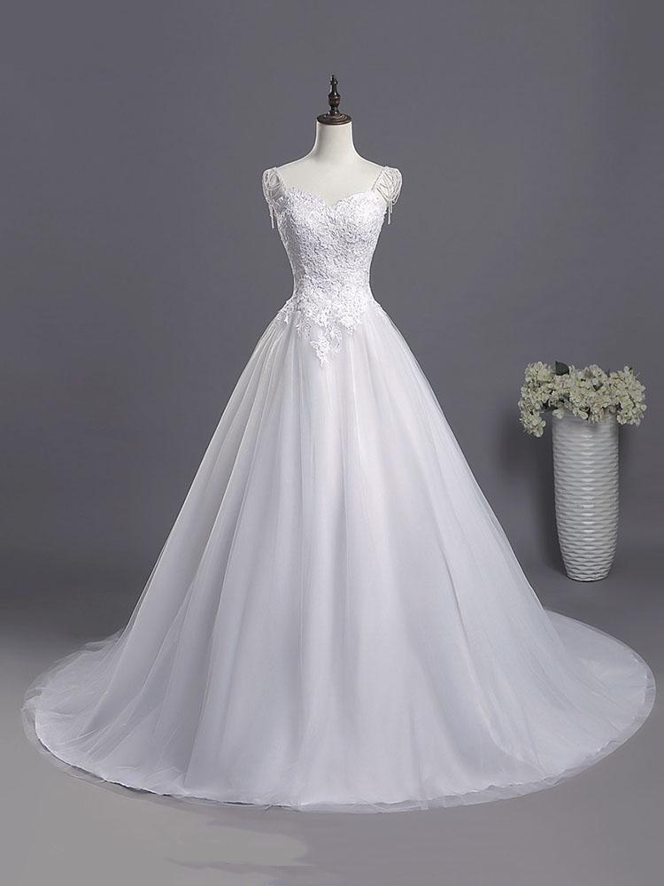 Schatz Perlen Applikationen Brautkleid Neue Ankunft Tüll Plissee Braut trägt