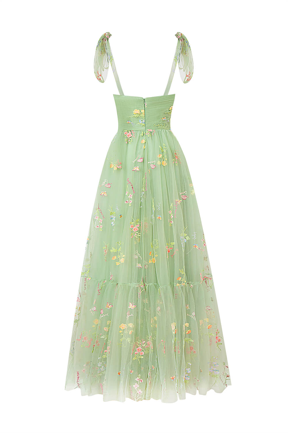 Bodenlanges Ballkleid mit Herzausschnitt und Tüllstickerei und Blumenmuster