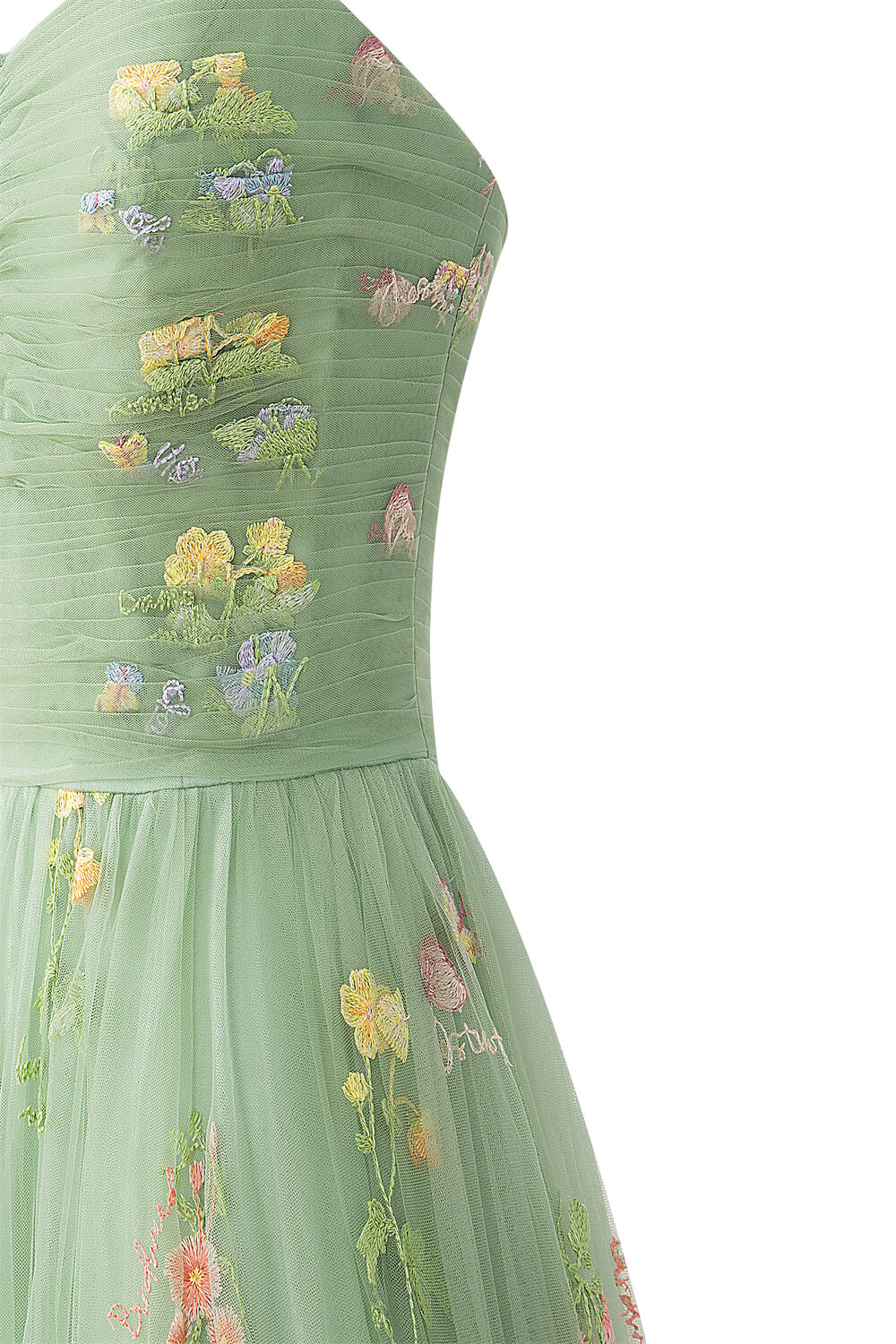 Bodenlanges Ballkleid mit Herzausschnitt und Tüllstickerei und Blumenmuster