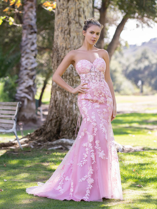 Vestido de fiesta de tul con escote corazón y encaje estilo sirena