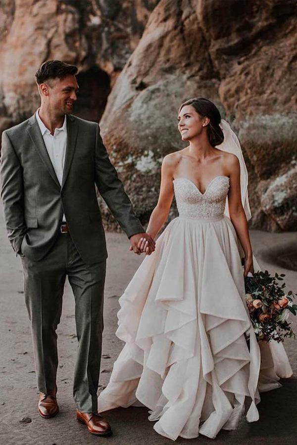 Sweetheart Neck Brautkleider Perlen Mieder Brautkleider