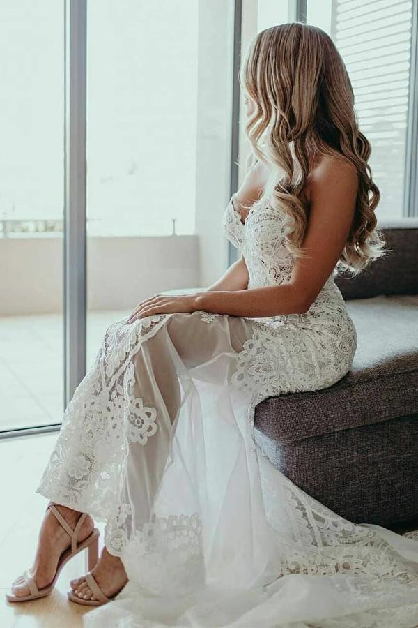 Schatz-Etui/Säule Spitze Applikationen Strand Brautkleid Brautkleid