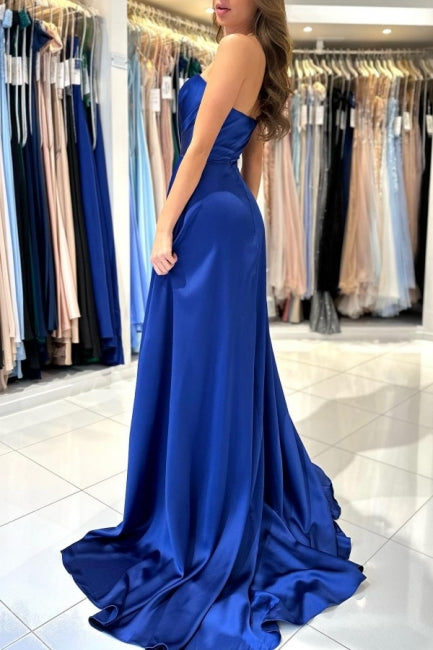 Schatz Einfache Lange Royal Blau Ärmellose Ballkleider Mit Schlitz