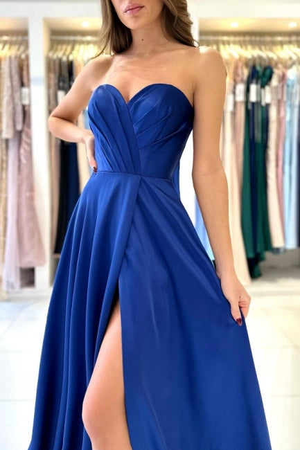 Schatz Einfache Lange Royal Blau Ärmellose Ballkleider Mit Schlitz