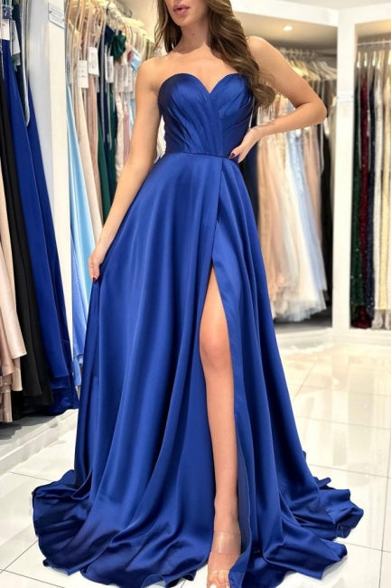 Schatz Einfache Lange Royal Blau Ärmellose Ballkleider Mit Schlitz