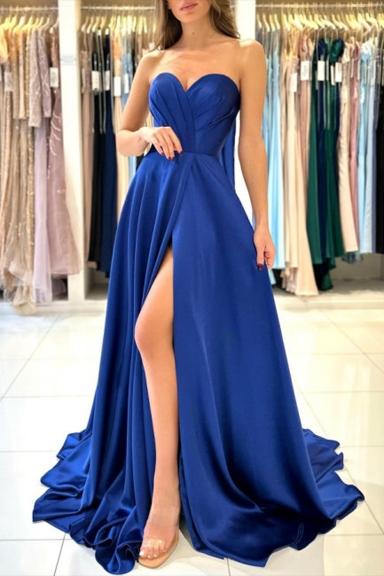 Schatz Einfache Lange Royal Blau Ärmellose Ballkleider Mit Schlitz