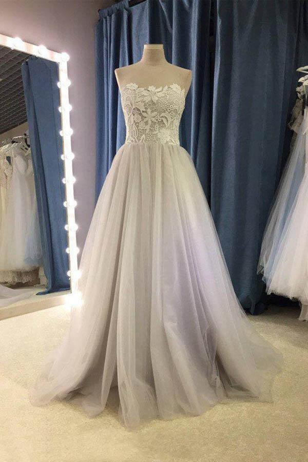 Herzförmiges trägerloses A-Linien-Bohemian-Brautkleid, schlichtes Tüll-Brautkleid