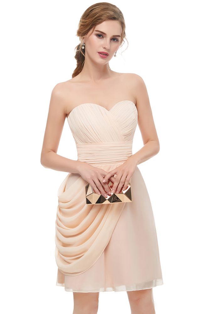 Herzausschnitt Trägerlos Rüschen Chiffon A-Linie Kurzes Homecoming-Kleid