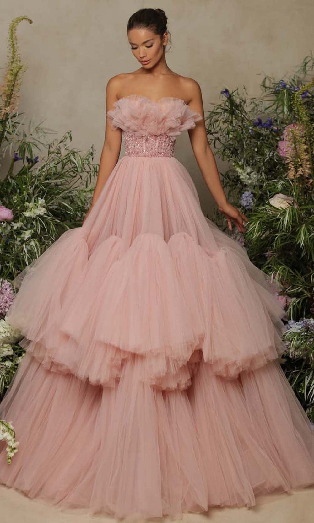 Vestido de fiesta de talla grande con cuentas y tul sin tirantes